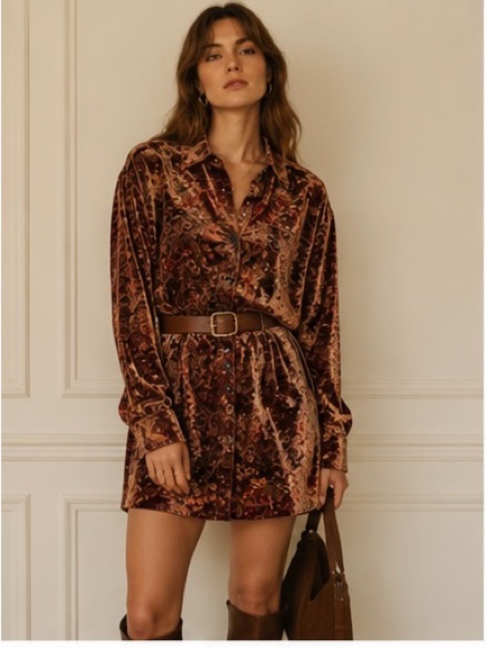 Velvet Paisley Tunic 2X Vintage Kimono collar Button Up Notations